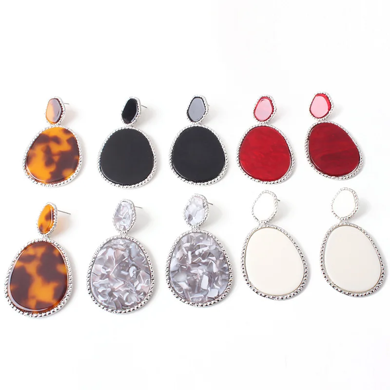 

JOUVAL Women Summer Elegant Drop Earrings Jewelry Waterdrop Shape Resin Rhinestone Leopard Pattern Office Lady Eardrop Jewelry