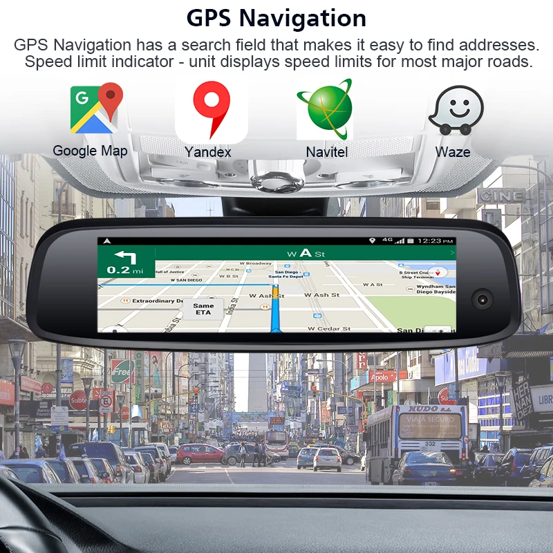  4G ADAS 3 Channel 4 Cores 2G RAM 32G ROM Android Car DVR Rearview Mirror GPS FHD 1080P Dash Camera 