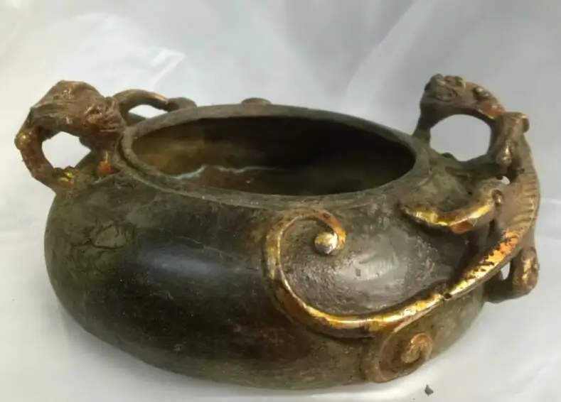 

Китайская Бронзовая скульптура, стоячий дом, ящерица, скульптурная банка