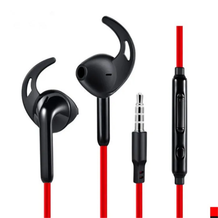 

dynamic earphone headset subwoofer support line control and microphone photo taking with 1.2m strong cable in black red color
