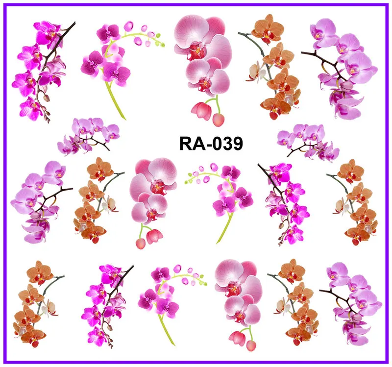 Искусство ногтей Красота вода наклейка слайдер элегантный цветок Цветочная Орхидея фиолетовый розовый лепесток RA037-042 - Цвет: RA039