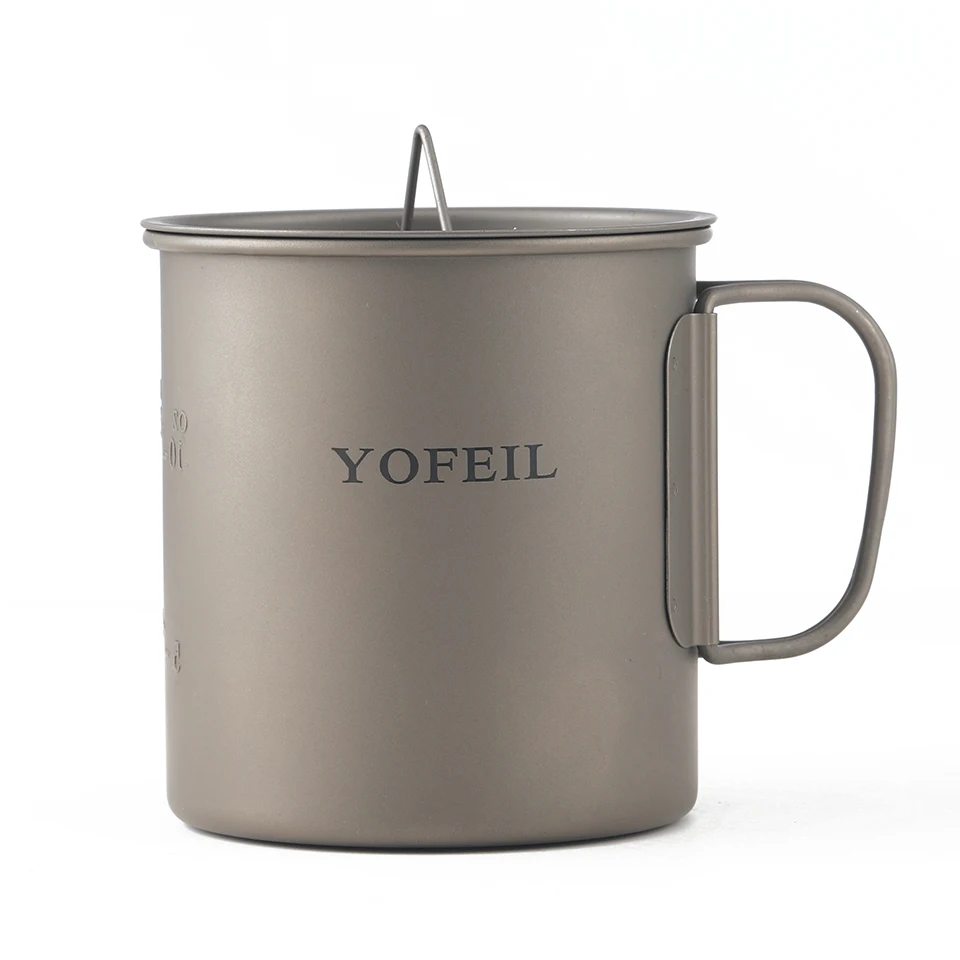 Copo de Titânio Acampamento ao ar Piquenique com Capa Lidar com 450ml Yofeil Ultraleve Livre Copo Caneca Dobrável Alta Qualidade Utensílios Mesa Acampamento 4 Louça para ar livre