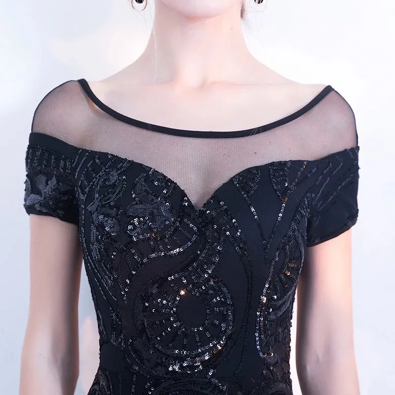 HSDYQHOME черный платье для выпускного вечера с блестками Элегантный спинки длинное вечернее платье Русалка Черный Вечерние
