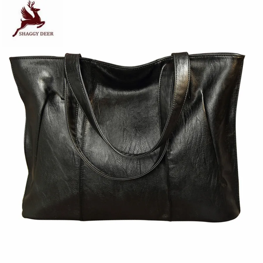 

Vintage Women Casual Tote Genuine Leather Sheepskin Big Shopping Bag Quality Shaggy Deer New Designer Leather Handbag