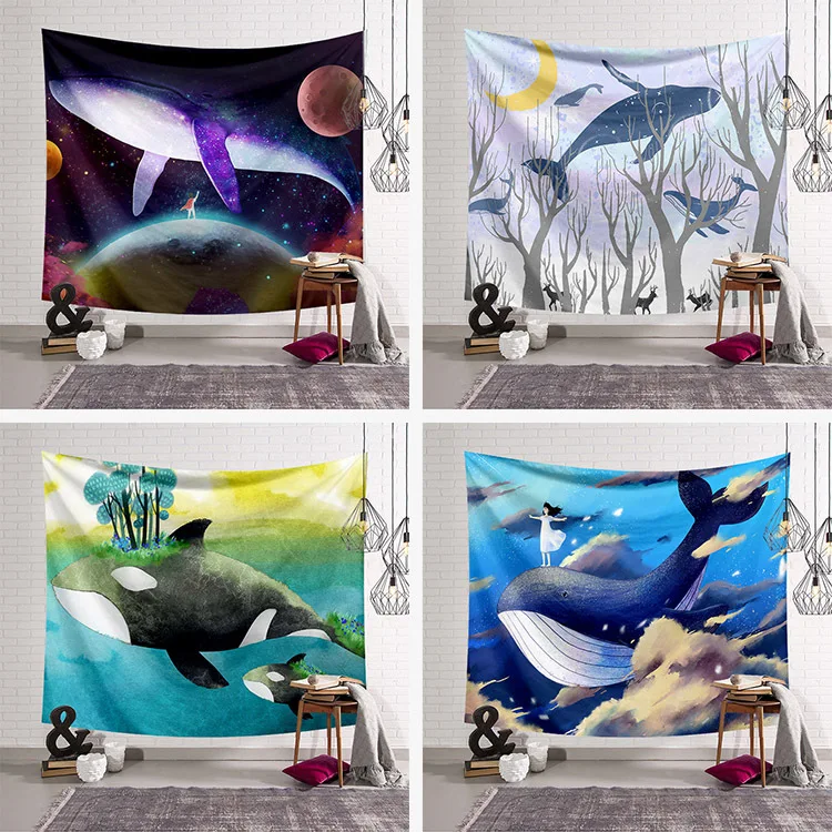 

Whale Tapestry Fabric Decor blanket Yoga Travel Sleeping Mat Large 150x130cm Beach Towel Carpet Wall Rug Animal Tapestry Home