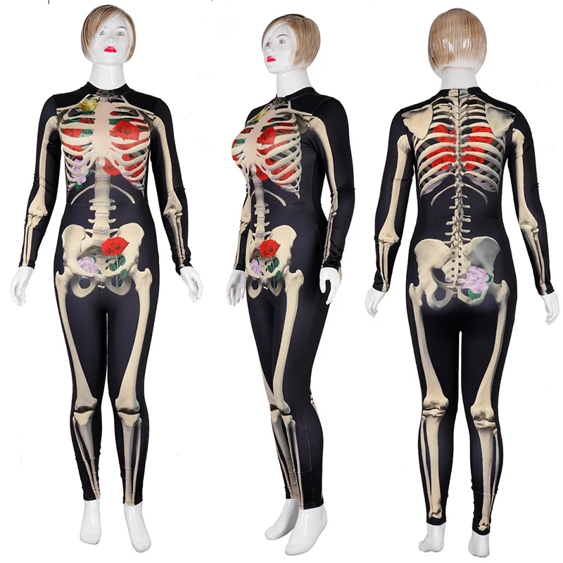 Взрослых женщин страшный Хэллоуин кровеносный сосуд Скелет комбинезон костюм ужас структура человеческого тела кровяное пятно комбинезон для женщин