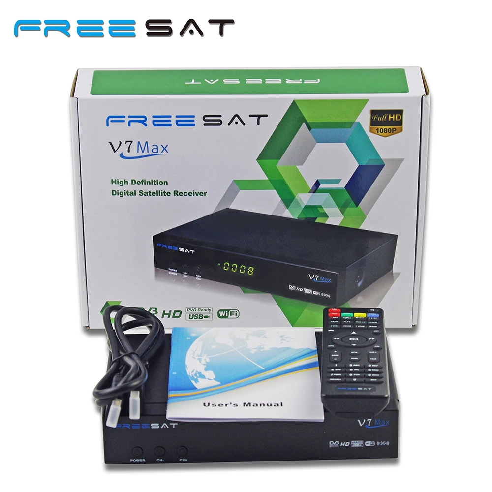 

Freesat V7 Max Full HD DVB-S2 Satellite TV Receiver PowerVu Biss Youtube Set Top Box Full 1080P 1PC USB WiFi optional