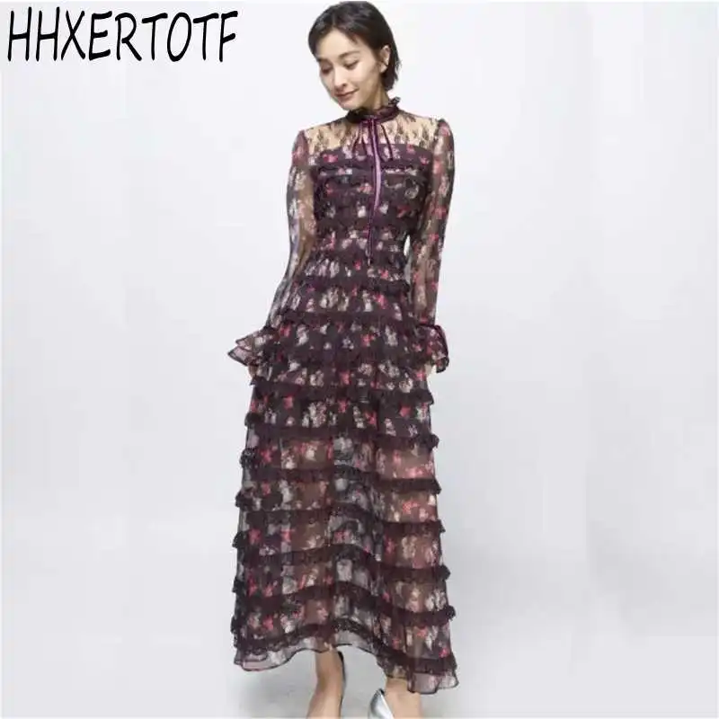 

Star with the same layer of cake dress female 2019 spring summer temperament chiffon floral dress dress