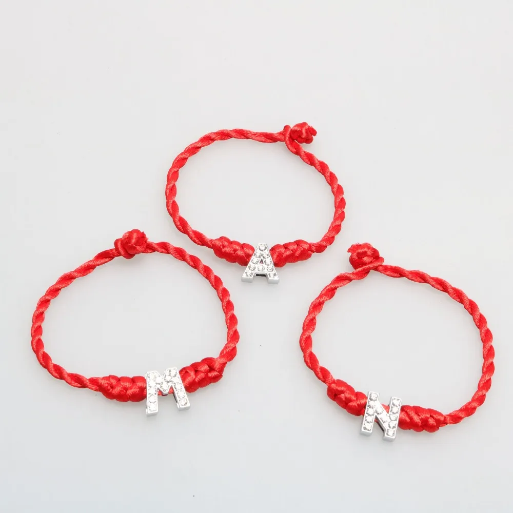 A Z 2017 Red Thread String Letters Bracelets Crystal Charms Rope Lucky