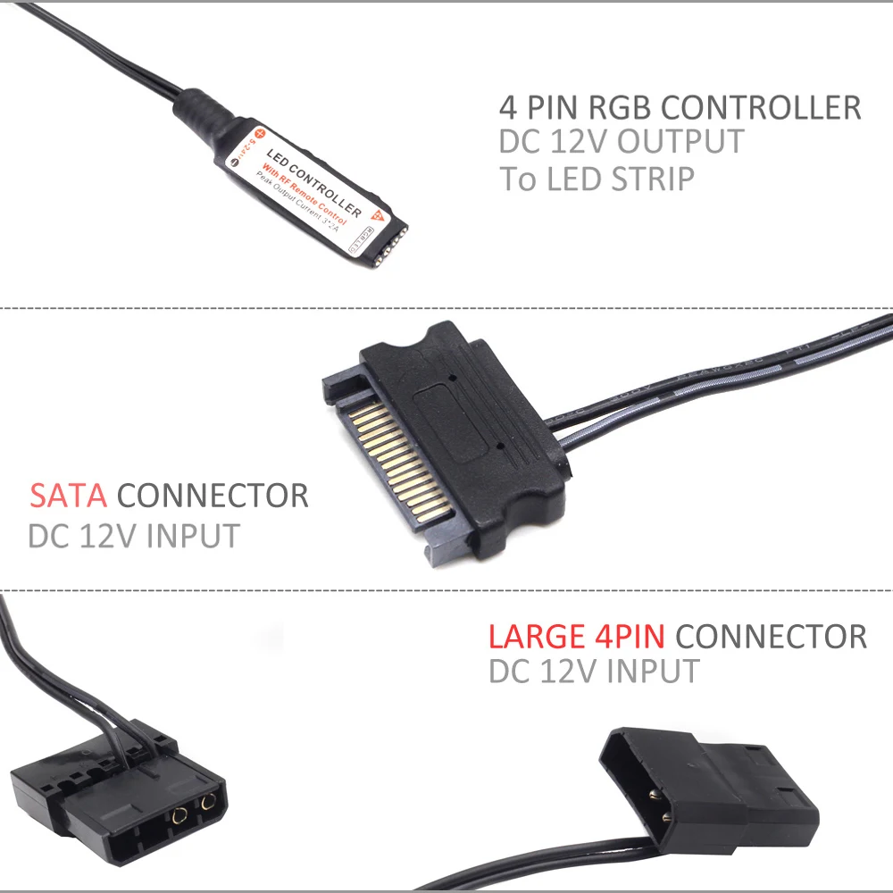 RGB LED Controller 12V SATA RF Wireless Remote Control SATA Large 4Pin RGB LED Strip Controller for PC Computer Case Lighting