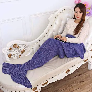 

Mermaid Tail Blanket Yarn Knitted Handmade Crochet Mermaid Blanket Kids Throw Bed Wrap Super Soft Sleeping Bed 7 Colors 1PCS/Lot