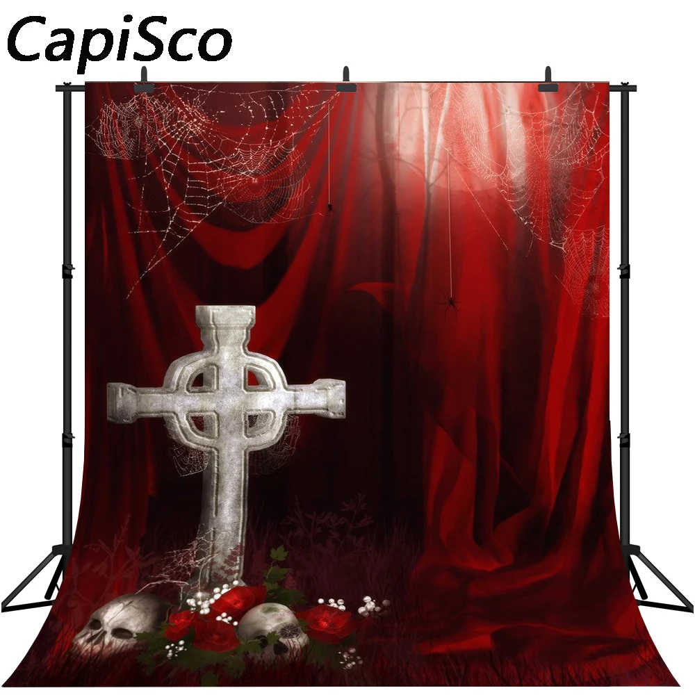 Capisco Photography Background Horror skull roses Spider web Photo Backdrops Halloween Theme Studio background | Электроника