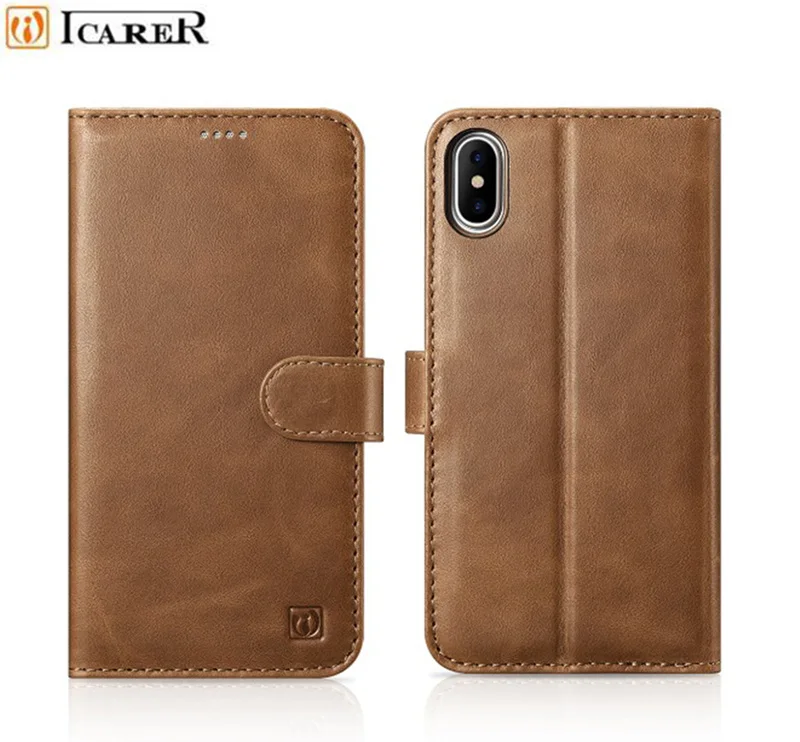 

Icarer Genuine Leather Detachable 2 in 1 Wallet Folio Case for iPhone X Magnetic Strap Flip Cover for iphone 10