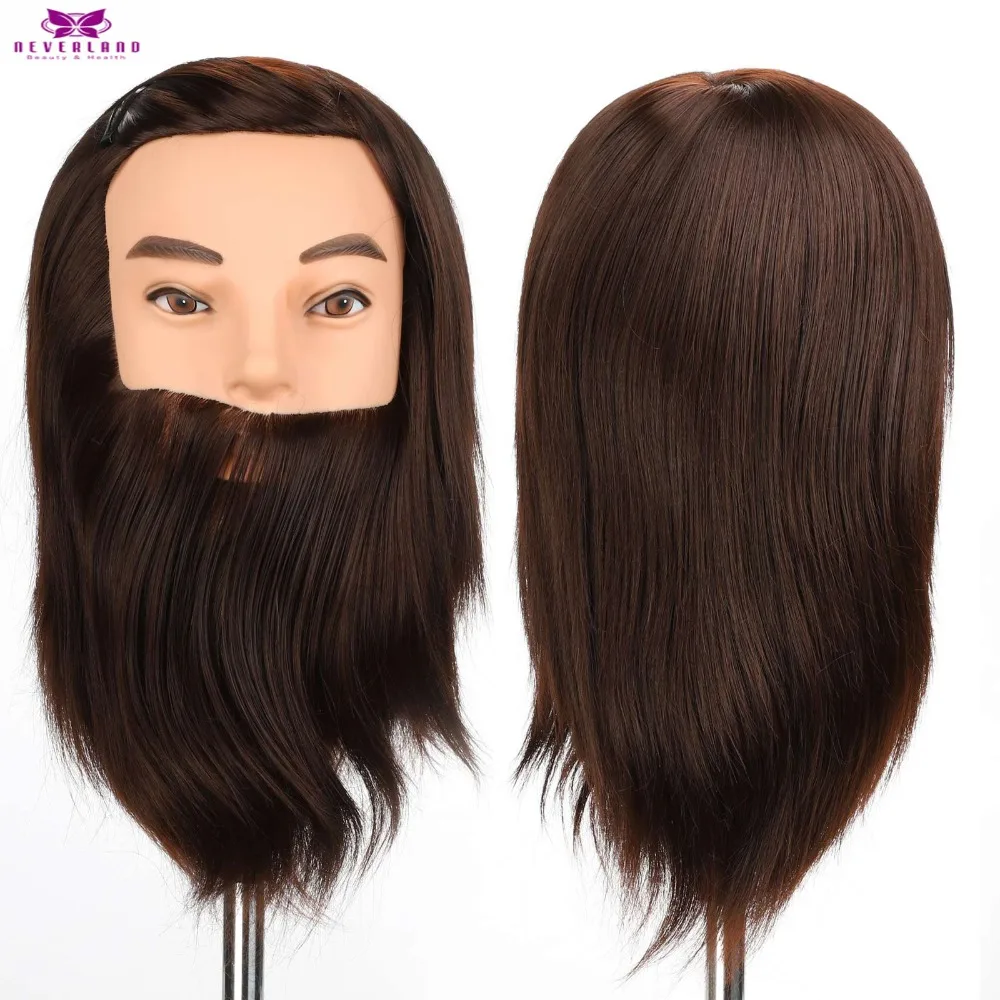 100 Real Synthetic Hair Male Mannequin Head With Hair Beard For