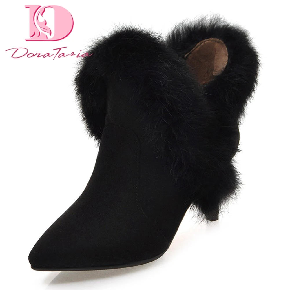 

DoraTasia 2018 Large Size 32-43 Slip On Pointed Toe Ankle Boots Woman Shoes Thin High Heels Winter Shoes Woman Boots Female