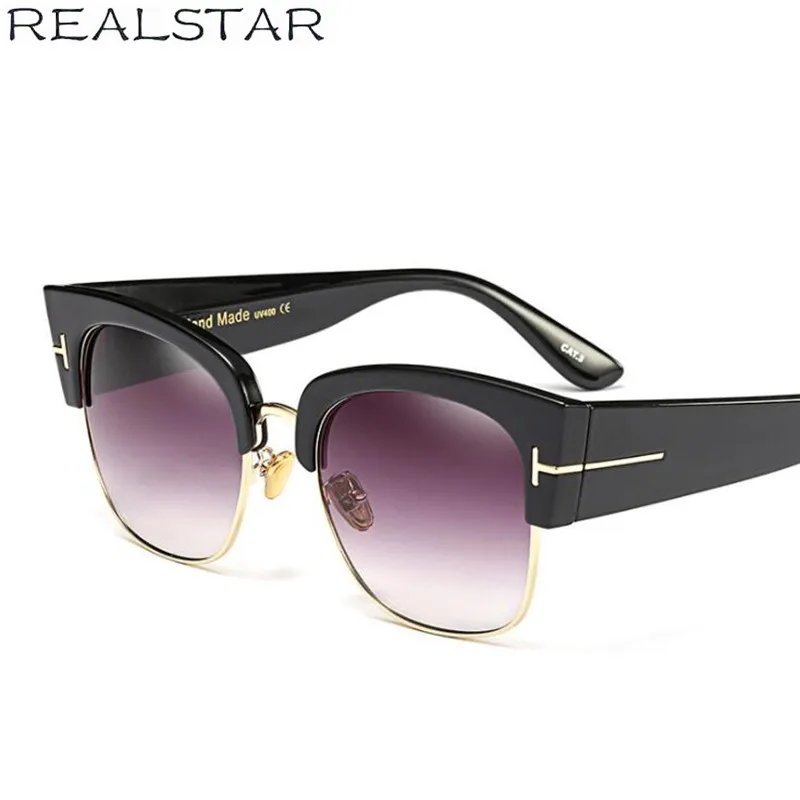 Realstar половиной квадратных Рамки Солнцезащитные очки для женщин Для женщин Брендовая дизайнерская обувь роскошные оттенки Защита от солнца Очки дамы модные очки Óculos S239