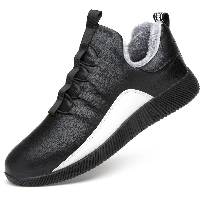 GNOME/черная, белая, разноцветная кожаная повседневная обувь; мужские кроссовки на меху; сезон осень-зима; Мужская обувь для прогулок; мужская обувь - Цвет: Black with fur