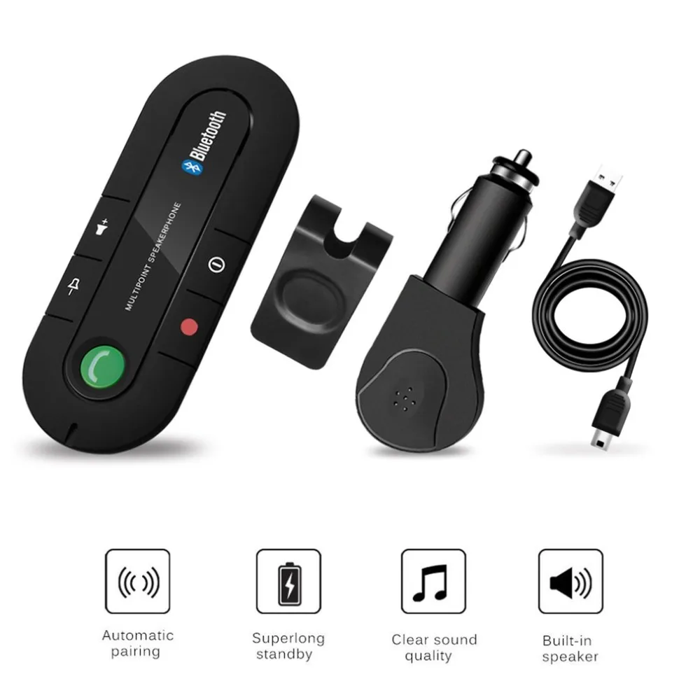 Bluetooth громкой связи автомобильный комплект беспроводной Bluetooth спикер телефон MP3 музыкальный плеер Солнцезащитный козырек клип динамик телефон с автомобильным зарядным устройством
