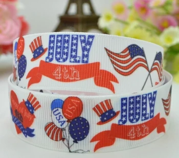 

Independence Day 7/8" Bunting Cartoon Print Grosgrai Ribbon 50yards/lot