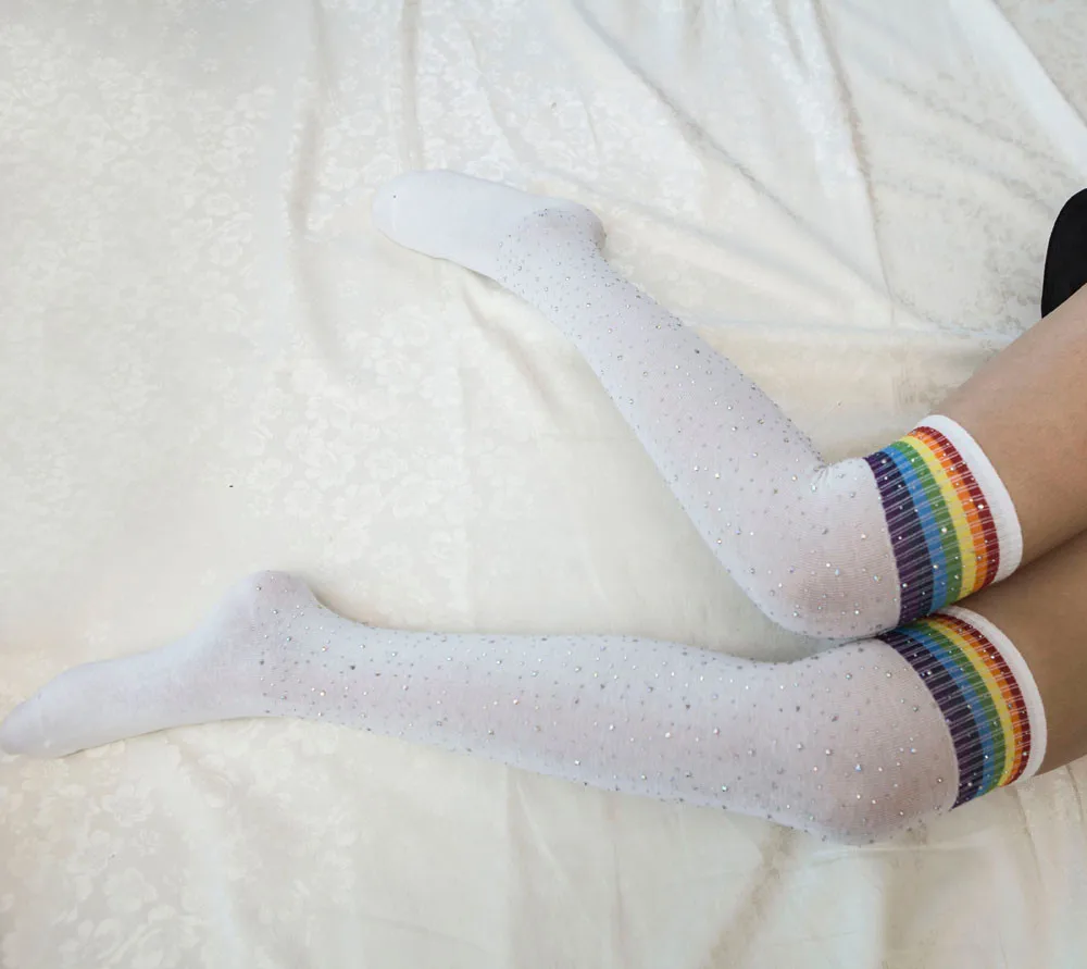Женские носки, летние женские носки, сексуальные повседневные теплые ботфорты выше колена, блестящие стразы, женские носки, calcetines mujer A75
