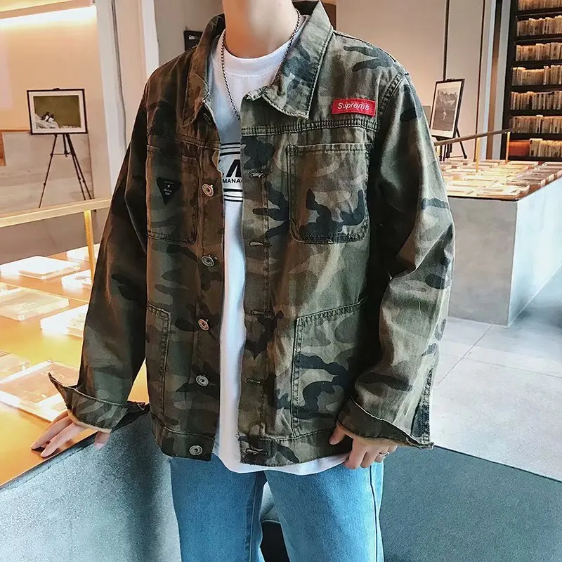

2019 new spring fashion Jean jacket men's denim jacket military style camouflage Plus Size Bomber jacket Coats A052