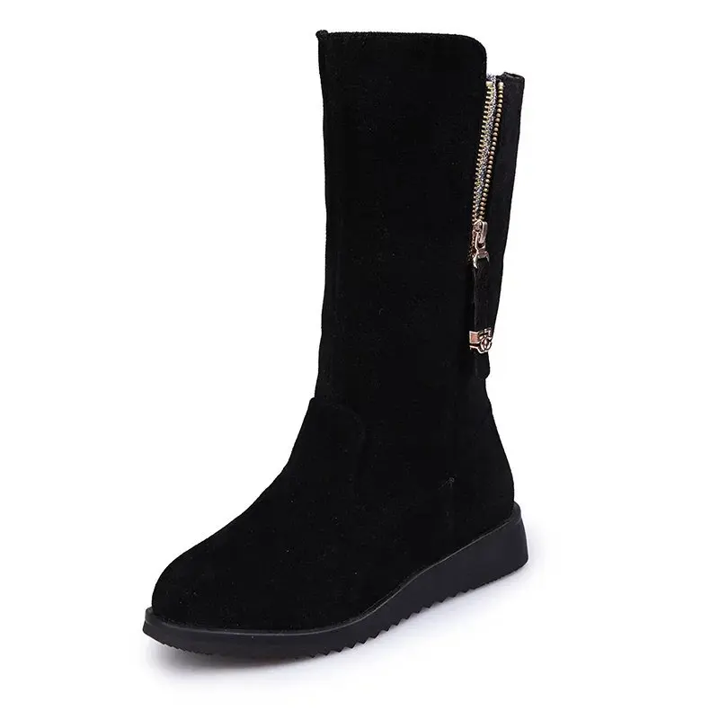 

2018 winter new women's boots Europe and the United States large size round head comfortable ladies boots black ljj 1116
