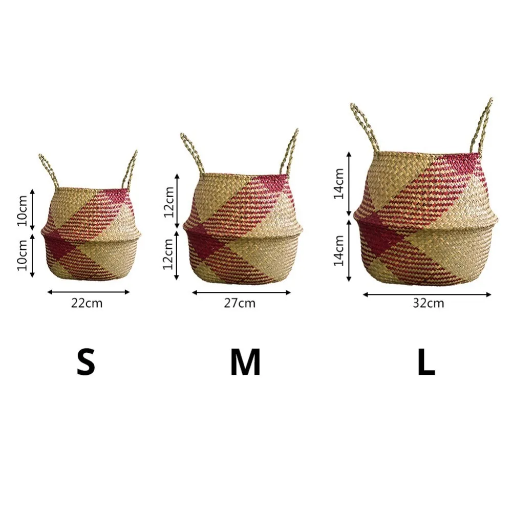 Скандинавском стиле складные корзины ручной работы для хранения корзины Складные плетеные из ротанга водоросли живота соломы сад цветочный горшок Плантатор корзина для белья