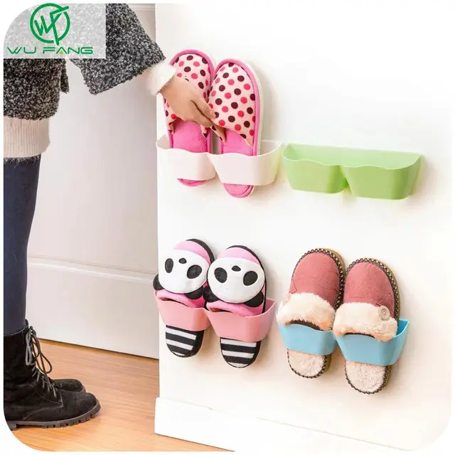 1pc Plastic Shoes Shelf Rack Wall Mounted Sticky Hanging Shoe Holder 1pc Plastic Shoes Shelf Rack Wall Mounted Sticky Hanging Shoe Holder Organiser Slippers Storage