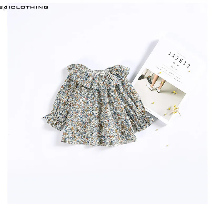 

2017 Spring Children Peter Pan Collar Sweater Print Flower Doll Baby Shirt Children Girl Top Blouse Kids Infant Blouse