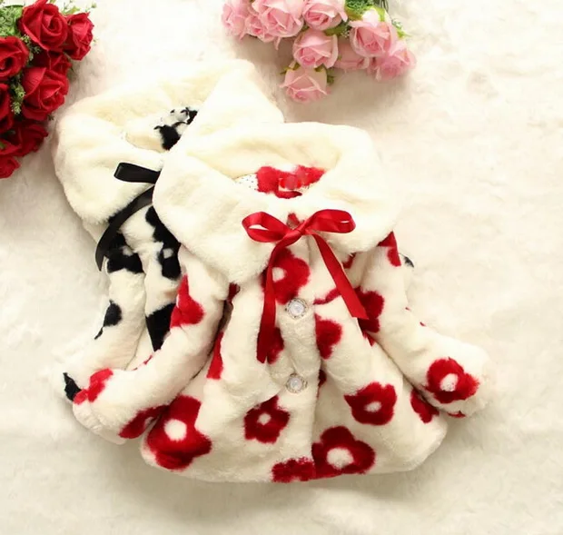 Детская одежда пальто для маленьких девочек с подсолнухами и кроликом осенне-зимняя одежда платье с искусственным мехом верхняя одежда, куртка