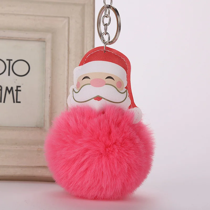 Пушистый Санта брелоки с изображением Клауса для крышки ключа помпон искусственный мех кролика мяч подарок папы на Рождество брелок держатель кулон аксессуары