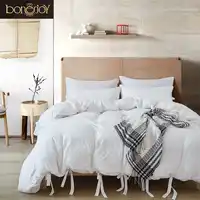 Bonenjoy สีขาวชุดเครื่องนอน King ผ้าฝ้ายหรูหราโรงแรมผ้าปูที่นอนชุดเตียง Queen ขนาด Ties เครื่องนอนชุด