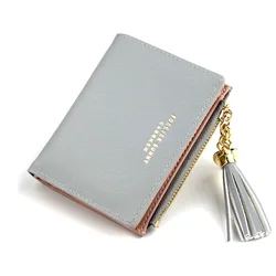 Women's Pink Tassel Zipper Mini Wallet - PU Leather Coin Purse & Card Holder (GRAY)