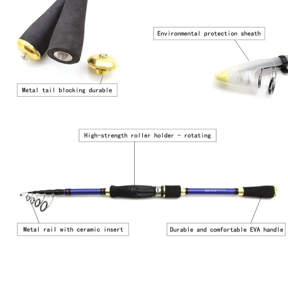 Vara de Pesca e Fiação Equipamento de Pesca Carbono Fiação Telescópica Carretéis Multifunções Conjunto Pesca Peixe 1.8m 2.1m2.4m 2.7m Mod. 1233434 5 Cheap Varas de pescar