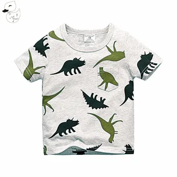 

BINIDUCKLING Boys Short Sleeve T-Shirts Summer Shirt Kid Baby Children Clothing Captain Anchors dinosaur printed tshirt tees