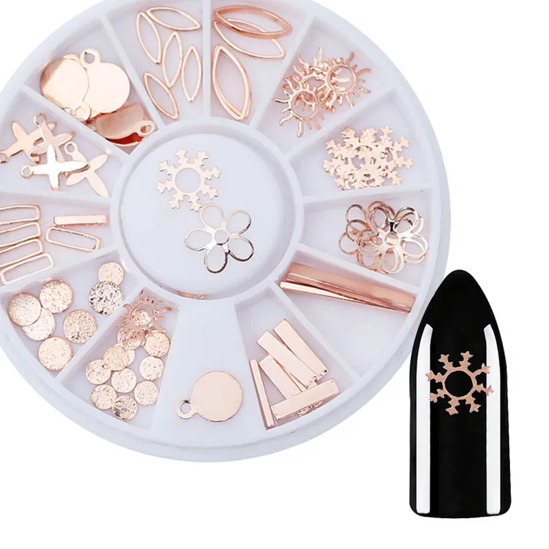 

Blueness 1 Wheel Metal Nail Art Decoration Flower Round Shape Mixed Size Sequins Shiny 3D Nail Rhinestones Manicure Accessories