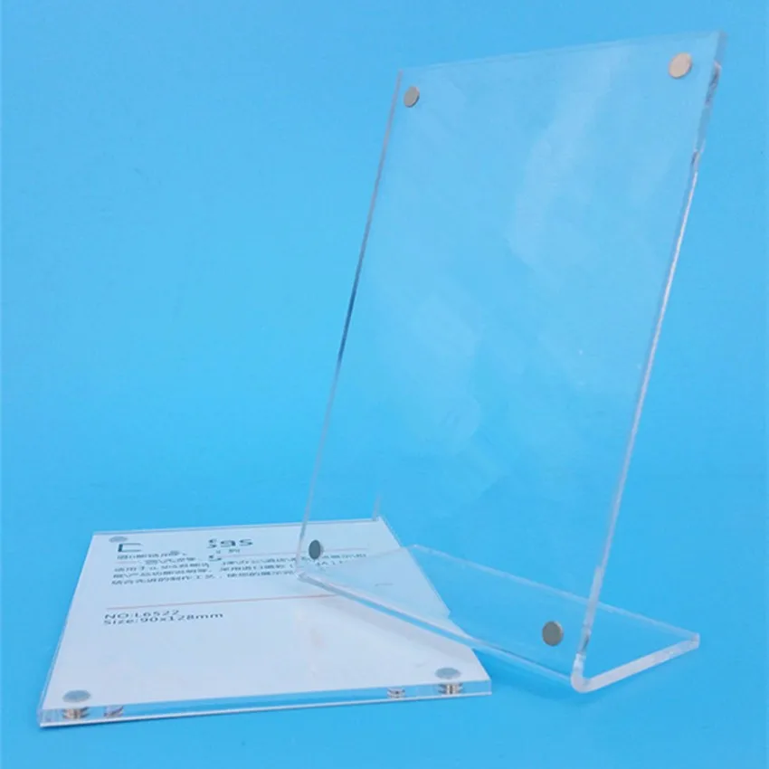 90x128 мм прозрачный акриловый знак Дисплей ценник Бумага карточным столом этикетки держатель Вертикальная L стенд с магнитом В углу 200 шт