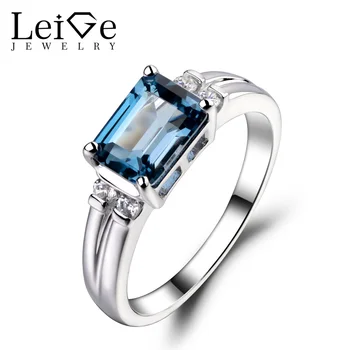 

Leige Jewelry London Blue Topaz Ring Emerald Cut Gemstone Engagement Wedding Rings For Woman Sterling Sliver 925 Fine Jewelry