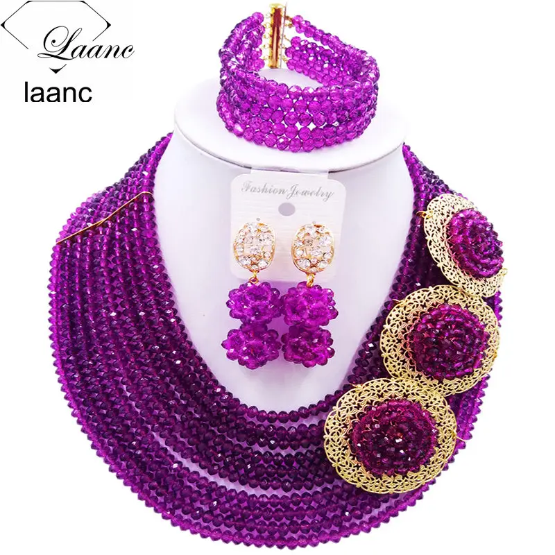 Бренд laanc Африканский бисер фиолетовый набор украшений нигерийские Свадебные колье, Свадебные украшения наборы 10R3H019