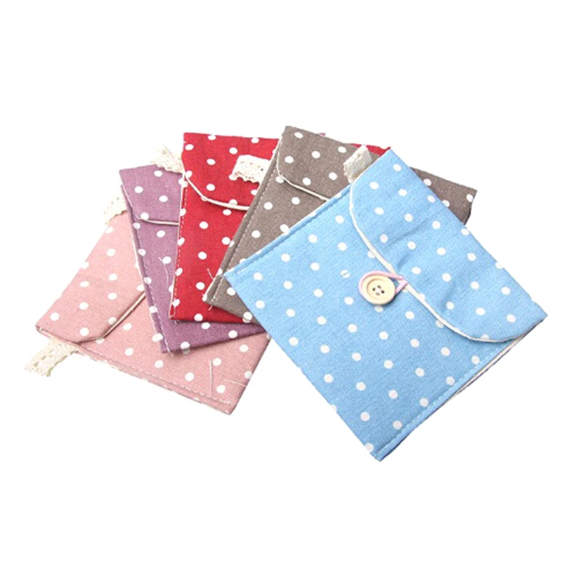 1PC Outdoor Hiking Portable Small Polka Dot Cloth Bag Female Hygiene Sanitary Napkins Bag Cotton Bag Travel Accessories