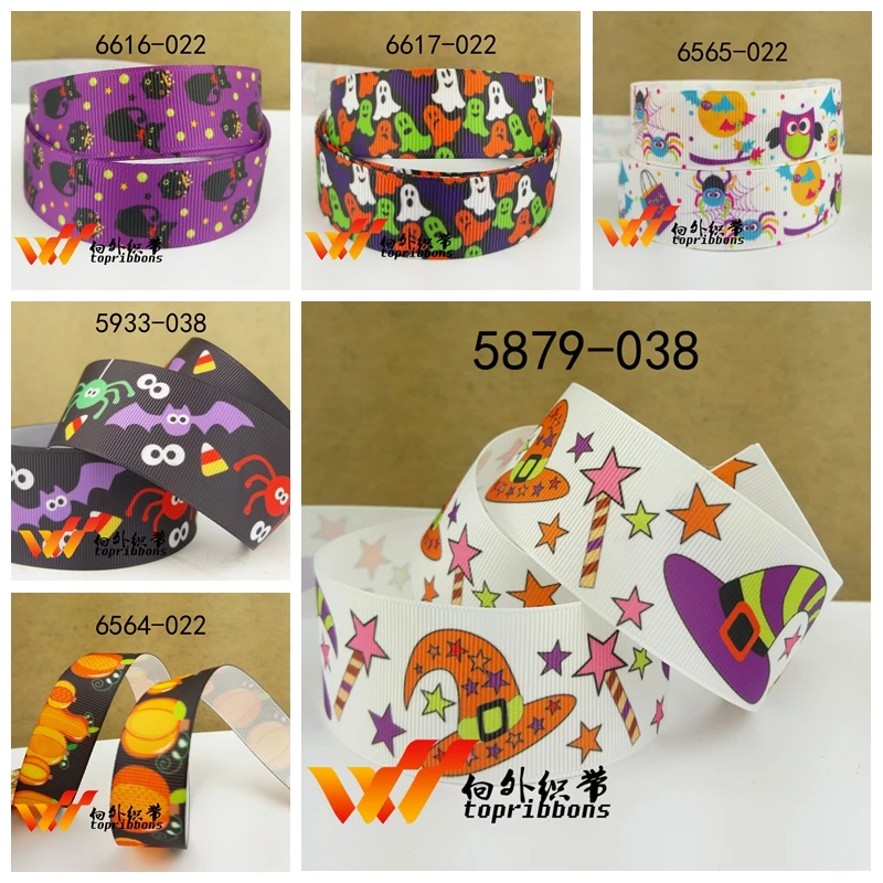 

Free shipping 50 yard per size halloween ribbon printed grosgrain ribbon 5879