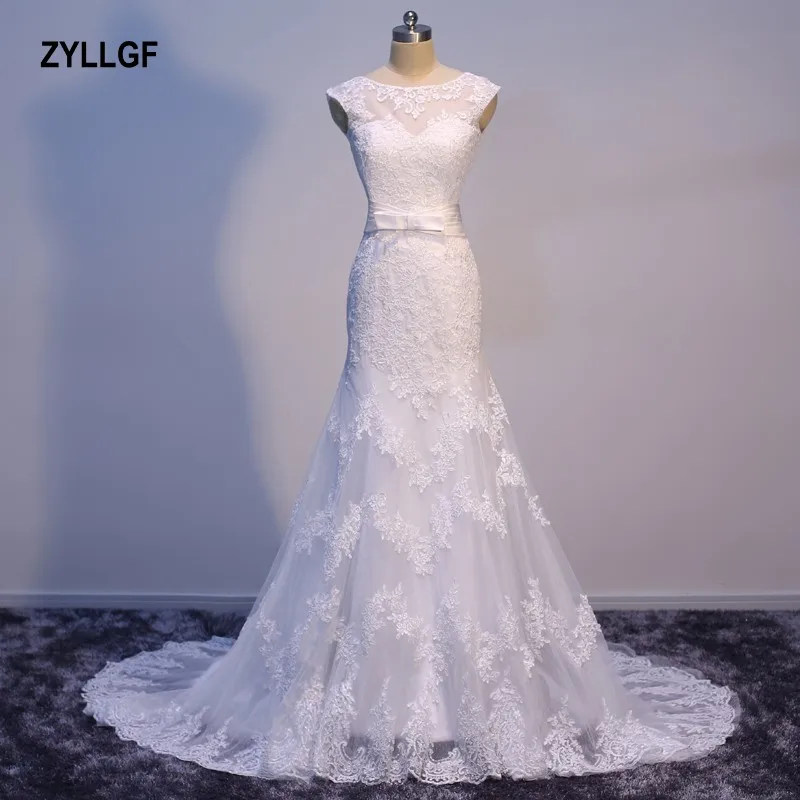 ZYLLGF Moda 2017 Nueva Llegada Vestido de Cola Larga Vestidos de Novia Sin Espalda Apliques Vestido de Novia Vestidos de Novia de Baile Q016