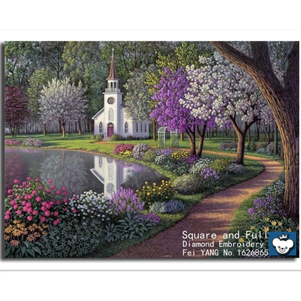 

beadwork diamond mosaic landscape Icon diamond painting embroidery River Rhine church diamond mosaic pattern Needlework crystals