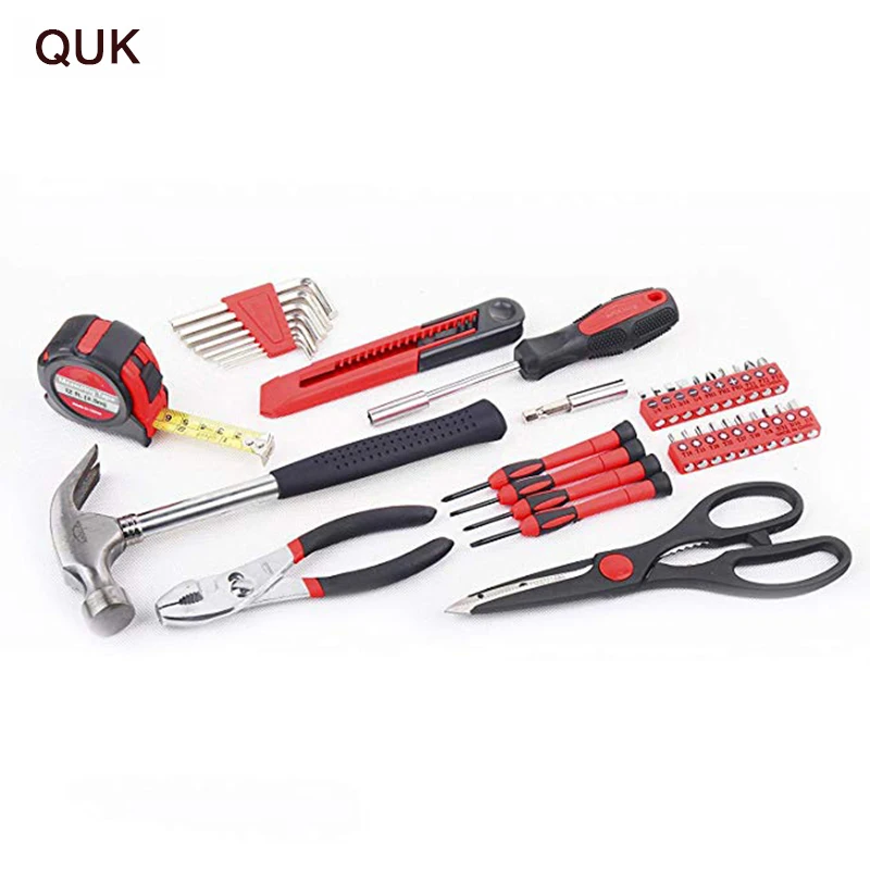 

QUK Hand Tool Set 39 Piece General Repair Household with Tool Kit Box Plastic Storage Case Hammer Pliers Screwdriver Knife saw