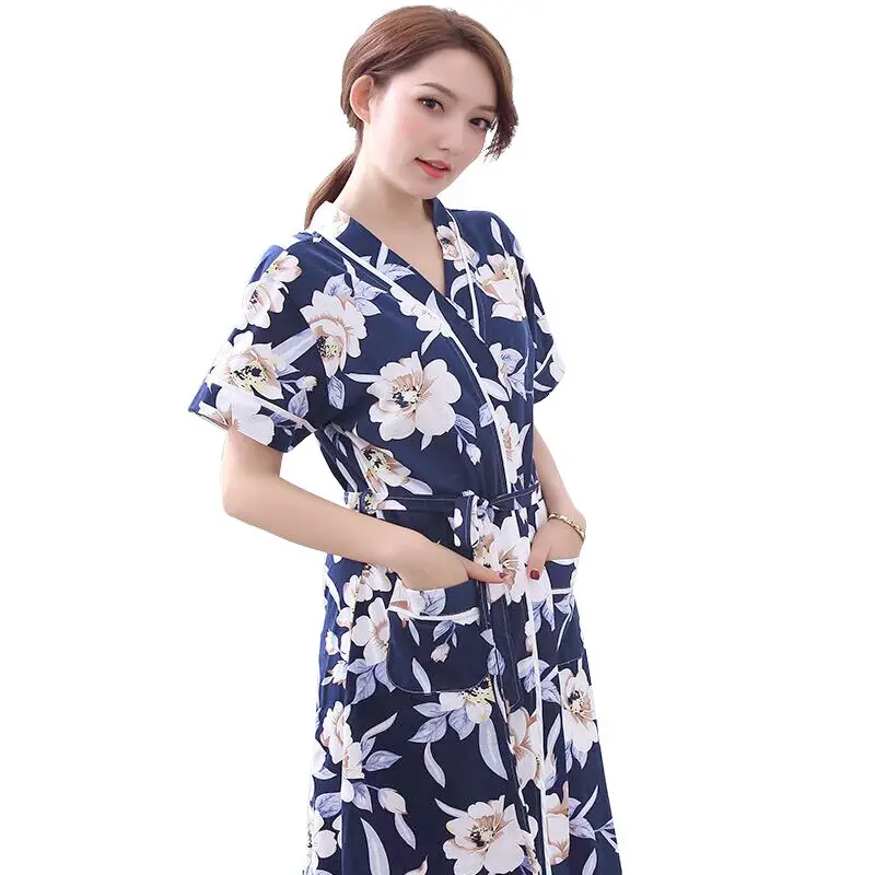

Free Shipping Summer 100% Cotton Women Robe Nightgown Short Sleeve Cardigan Elegant Casual Sexy Robe Plus Size L-XXXL Bathrobe