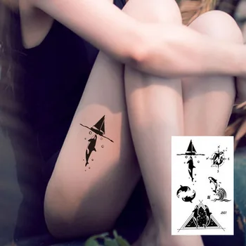 

1PC NEW 24model Large Body Art Arm leg Temporary Tattoo Sticker Whale compass sailboat sea Fake girls Black tatuagem Multi-style