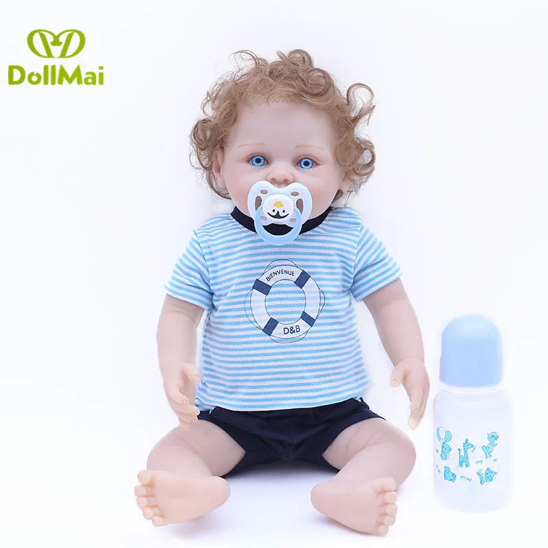 

43cm FULL Silicone reborn boy babies dolls curly hair fashion Toddler Doll Toys Gift bonecas bebe kids birthday Xmas gift