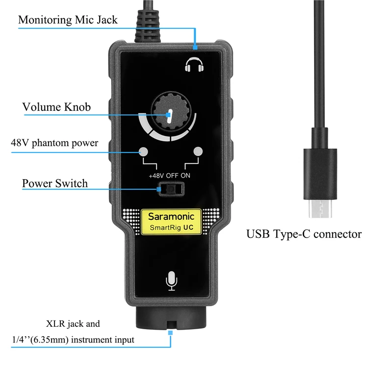 Saramonic XLR микрофонный адаптер Pream аудио Rig& Guitar интерфейс и usb type-C вход для смартфонов Android huawei samsung