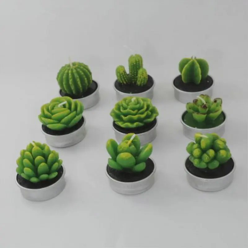 

6 Pcs Succulent Cactus Tealight Candles Tea Light Candle Holder Succulent Cactus Candles Festival Party Wedding Spa Home Decor