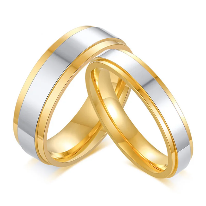 New Gold Color Wedding Bands Ring for Women Men Stainless Steel Couple Alliance Jewelry Anniversary Gifts